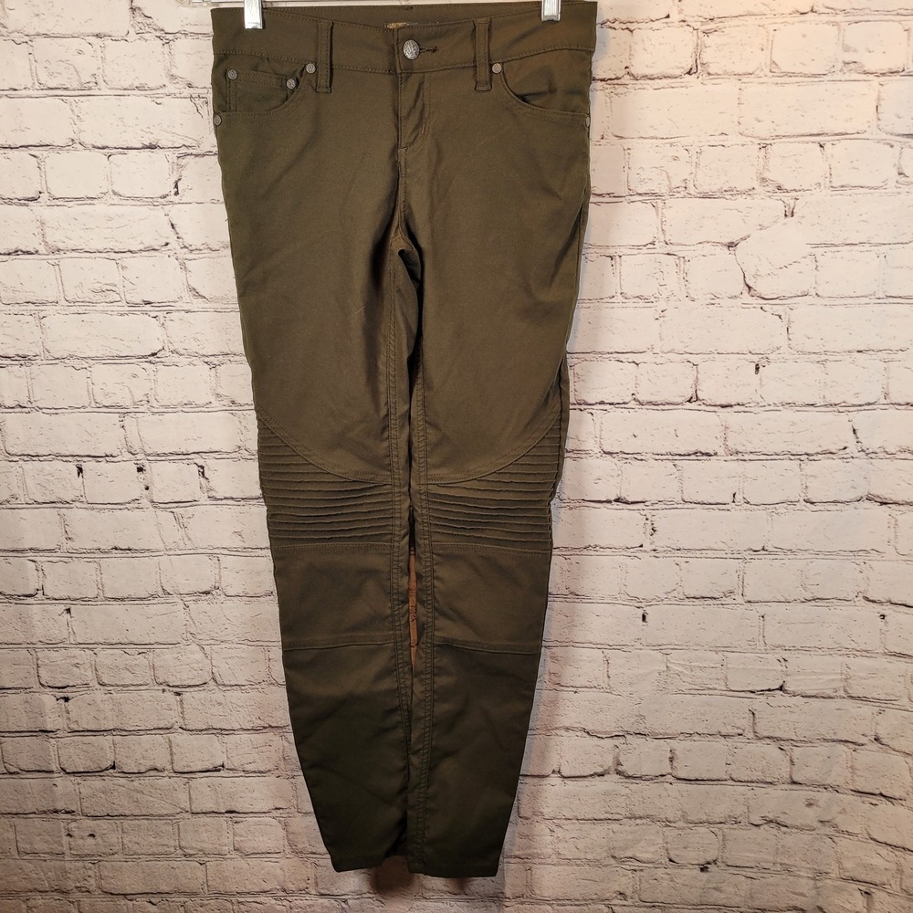 PrAna Women's Brenna Moto Pants Skinny Leg Mid Rise Green Size 2